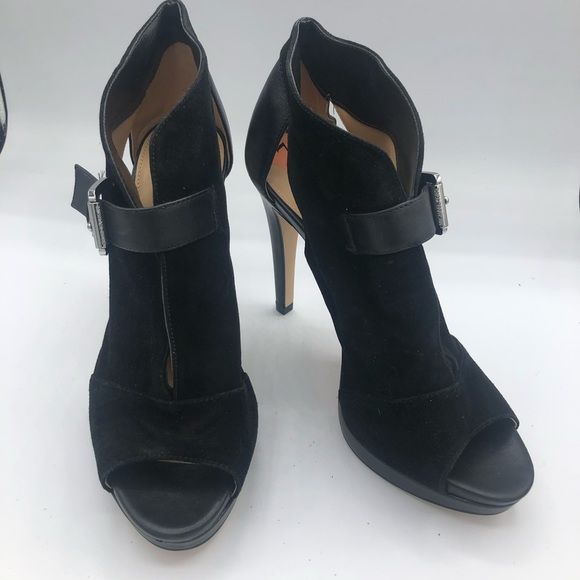 Michael Michael Kors Size 7 Black Leather Suede Isabella Open Toe Booties - Picture 2 of 8